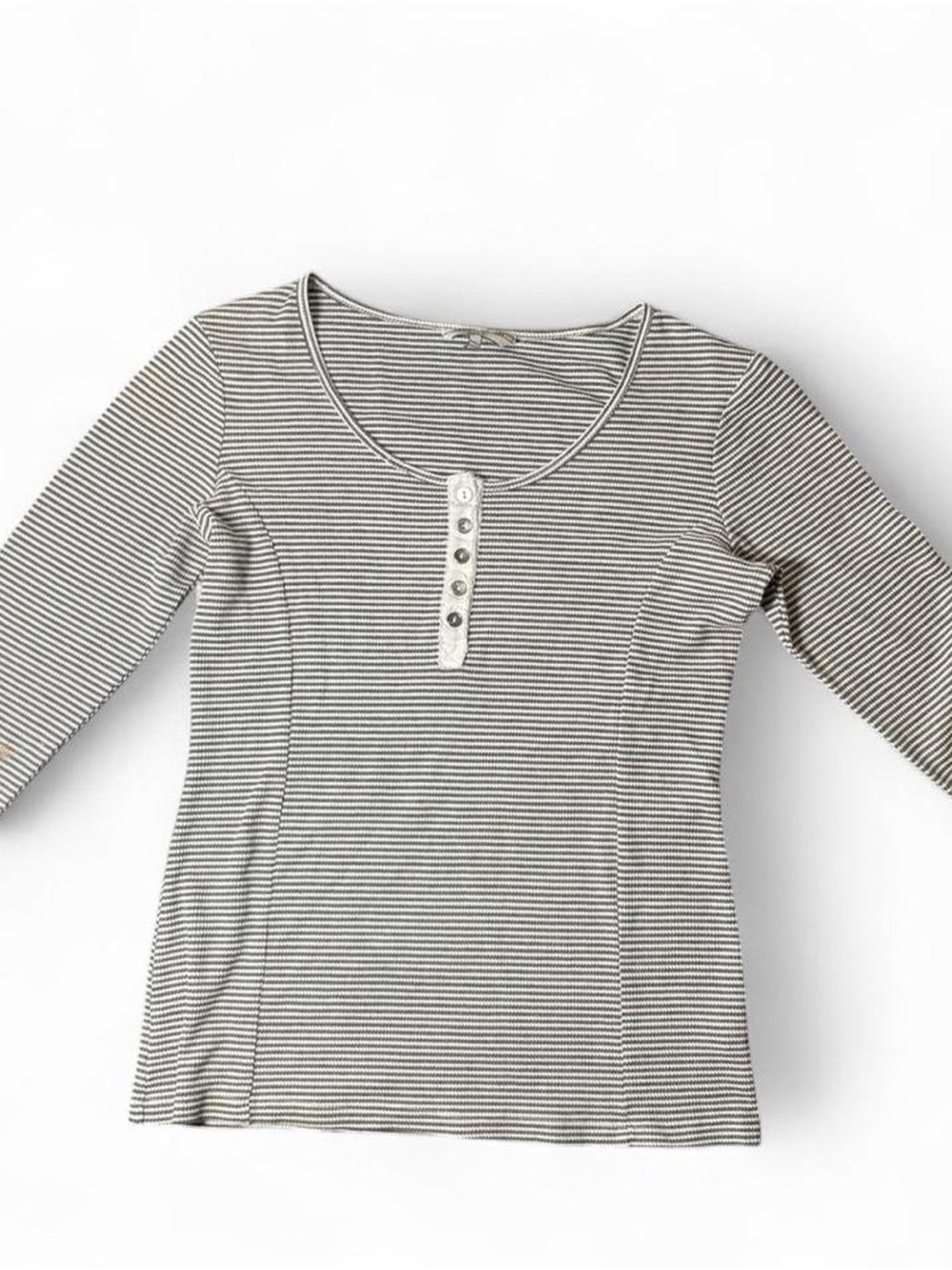 BKE Black & White Striped Long-Sleeve Henley